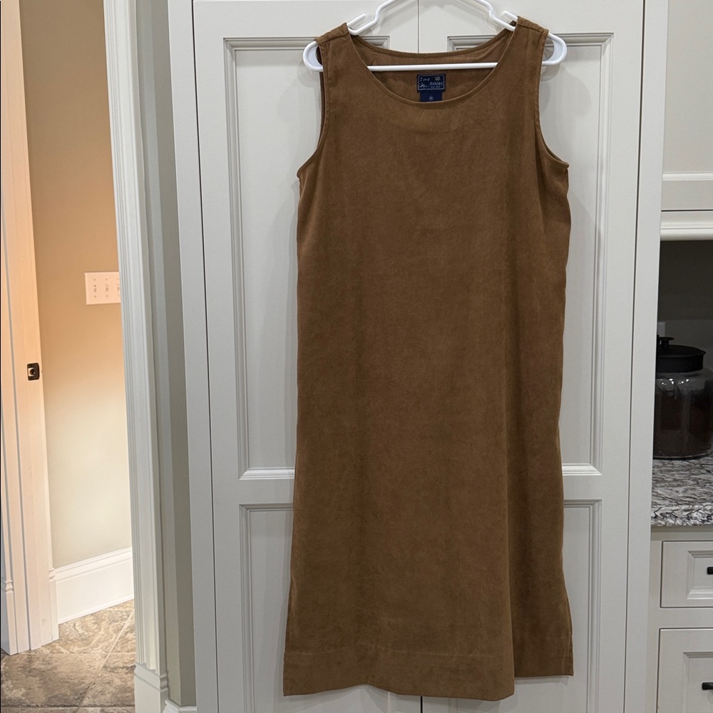 Jane Ashley Brown Faux Suede Polyester Sleeveless Shift Dress Size Medium Maxi